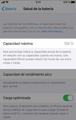 Capacidad máxima batería iPhone