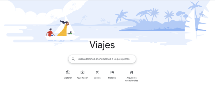 Página de inicio de Google Viajes