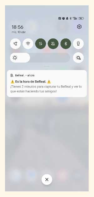 Notificación de BeReal en teléfono Android