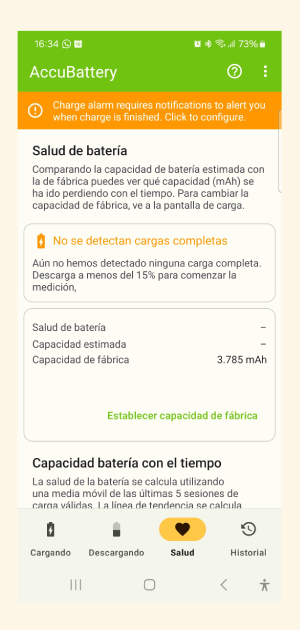 Captura de la app AccuBattery para ver estado de la batería