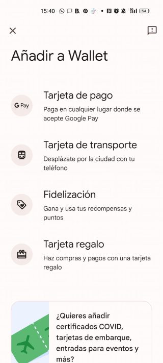 Añadir tarjetas a Google Wallet