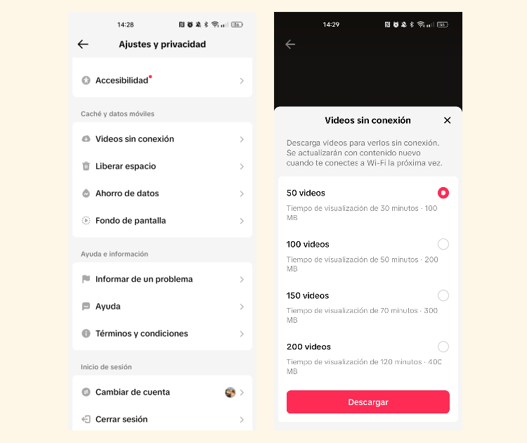 Ver vídeos de TikTok sin conexión a Interne