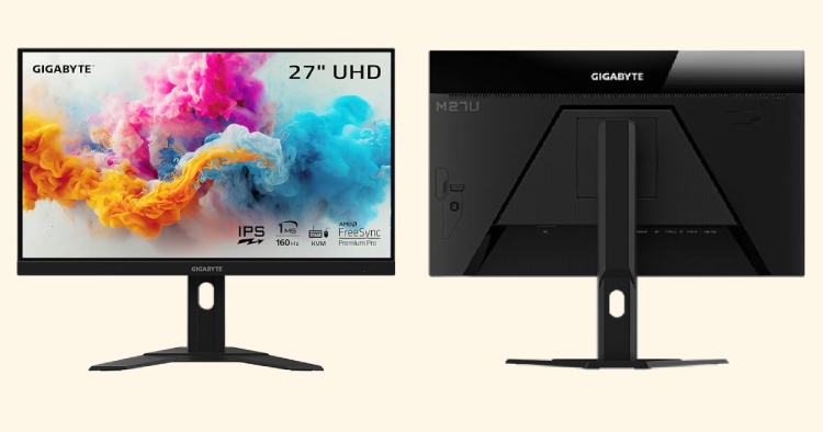 Monitor Gigabyte M27U por delante y detrás