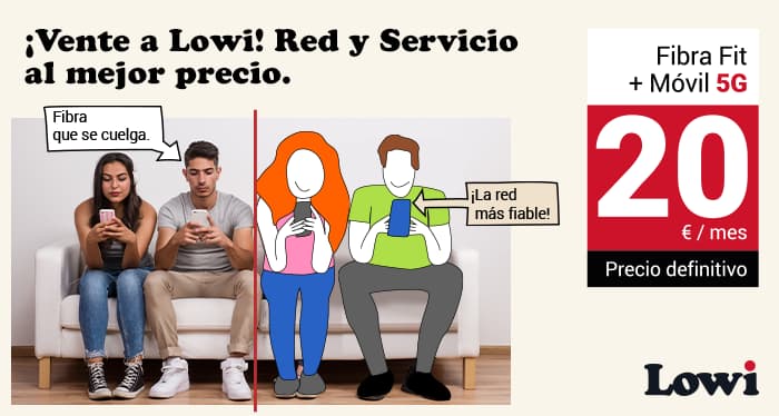 Comparación de usuarios de fibra de otras compañías y usuarios de fibra fit de Lowi, visiblemente contentos con el uso de este servicio.