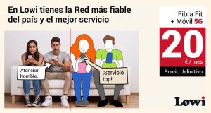 Comparativa de unas personas usando otra compañía y unos usuarios de Lowi usando las nuevas tarifas con Fibra Fit o con Amazon Prime de regalo.