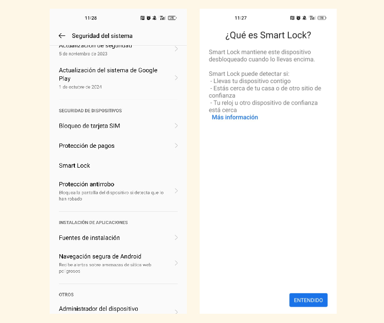 Configurar Smart Lock de Google para desbloquear un móvil